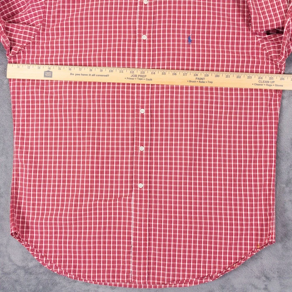 VTG Polo Ralph Lauren 90s Blake Two Ply Cotton Mens L Red White Plaid Shirt